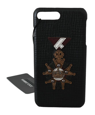 DOLCE & GABBANA Phone Case Cover Black Leather Award Patch iPhone 7 Plus RRP$600