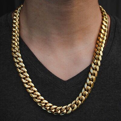 Details about   Men's Cuban Miami Link 30 inches Chain Real 18k Gold Over Stainless Steel 12mm 