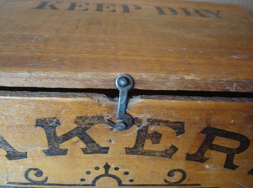 ANTIKE BÄCKER ZUSTAND PULVER SCHWALBENSCHWANZ BOX MIT DECKEL, KEOKUK IOWA - Bild 8 von 10