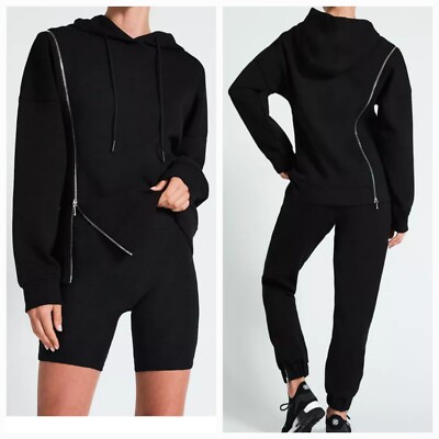 Devon Windsor Vixen Sweatshirt Sz S Black Hooded Relaxed Athleisure Minimalist