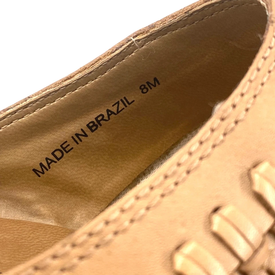Zuecos de madera con flecos de cuero Sylvia de dos labios zapatos sin cordones tacón grueso 8M Foto 3 de 4