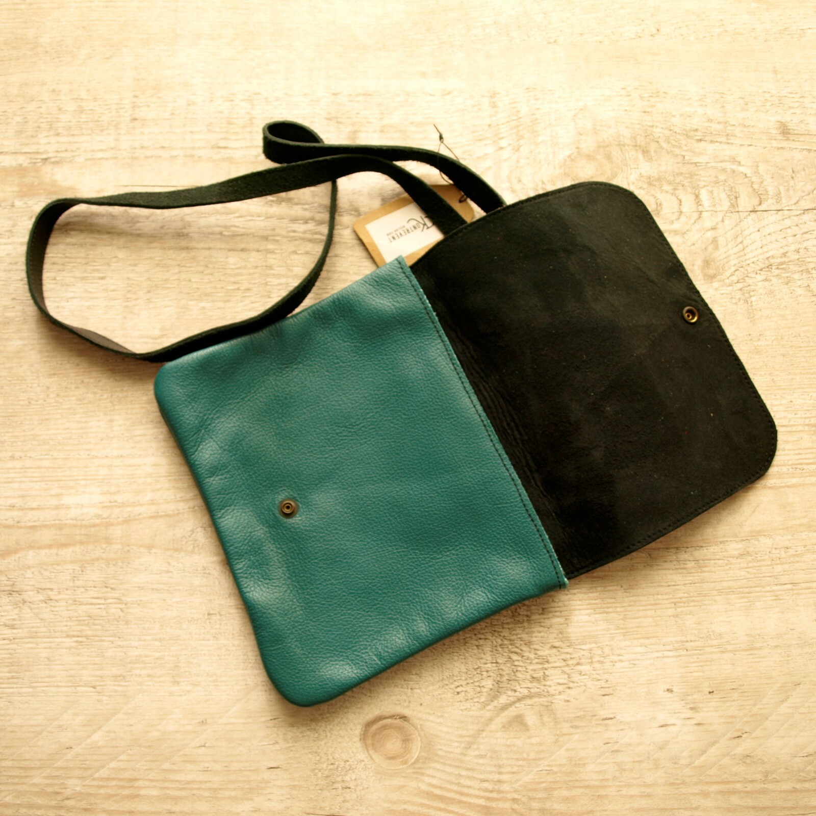 Ladies Artisan Teal Blue & Gunmetal Grey Leather Saddle bag by