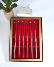Vintage Modernist Kalmar Designs Italy Stainless Fondue Forks Set Box &Paperwork