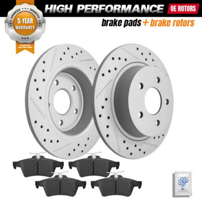 Rear Drilled Disc Rotors Ceramic Brake Pads Kit For Ford Escape C-Max 2013-2018