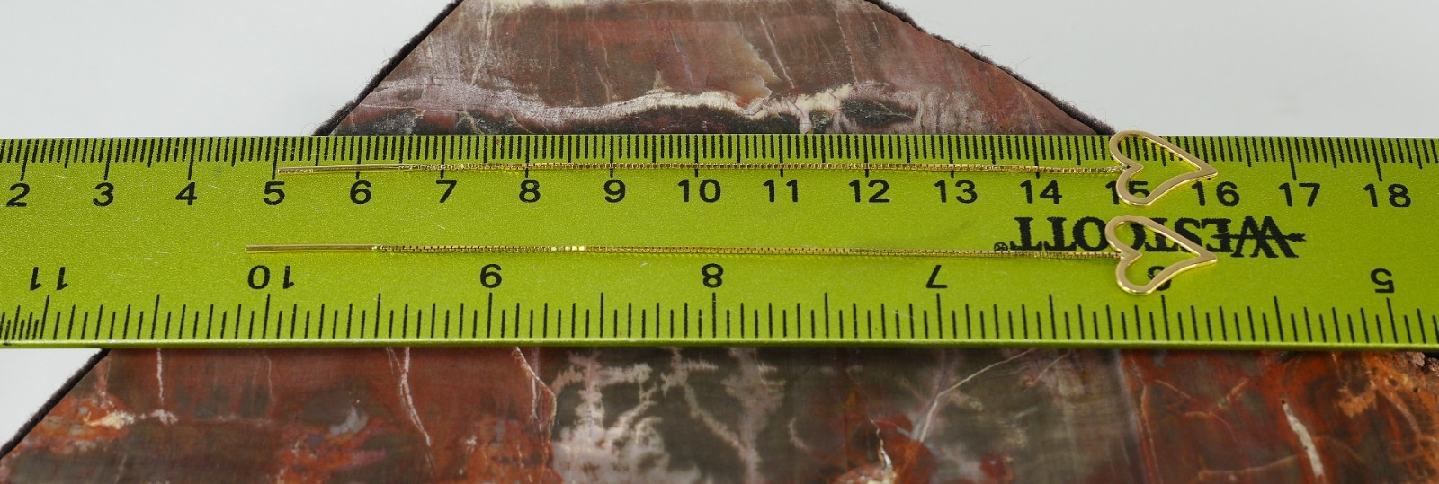 14K Solid Yellow Gold Heart Threader Dangle Earri… - image 2