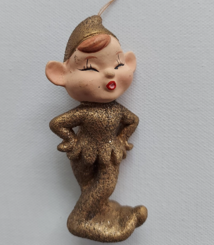 Vintage Christmas Elves Gold Glittery Ornaments, Pixies Japan 3 pieces, 1950's - Picture 9 of 11