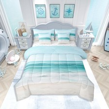 Ocean Comforter Set with Sheets Full Size Beach Theme 7 Pieces Bedding Set fo...