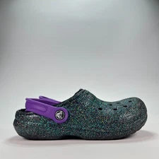 Crocs Classic Glitter Lined Clog Black Heel Strap Fuzzy Lining Shoes Youth Sz 3