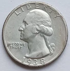 1938-S Washington Silver Quarter AU, San Francisco 25C coin