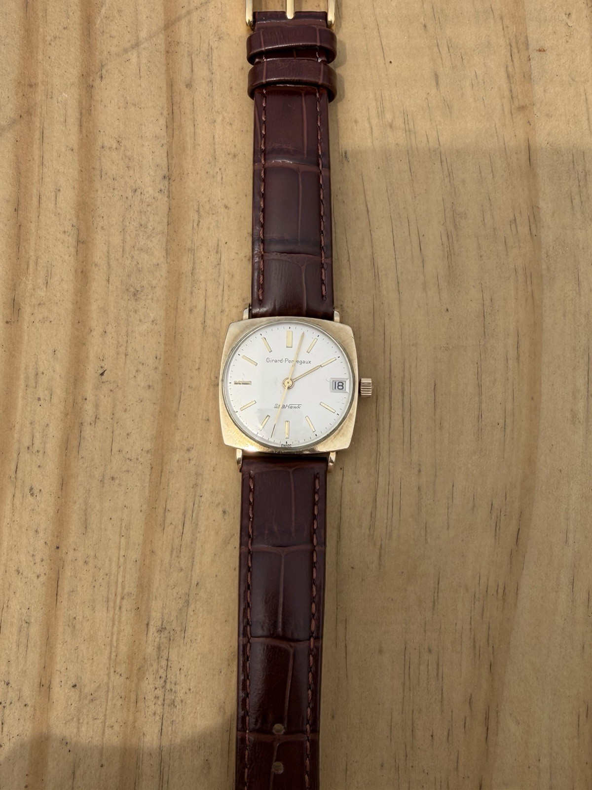 Girard Perregaux Mechanical Sea Hawk Vintage Watch Gold Filled Cushion Case Date image 5
