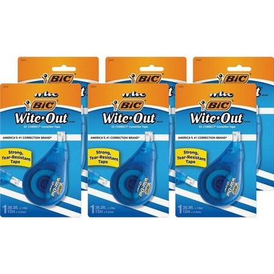 BIC EZ Correct Correction Tape Tear Resistant, Photo-safe, Odorless - White - 6