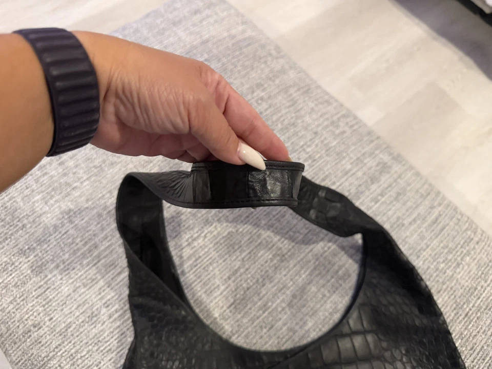 Coach Bleeker Pinnacle XL Sling Bag Croc Embossed Leather 28007 - Black - New - Image 3 of 4