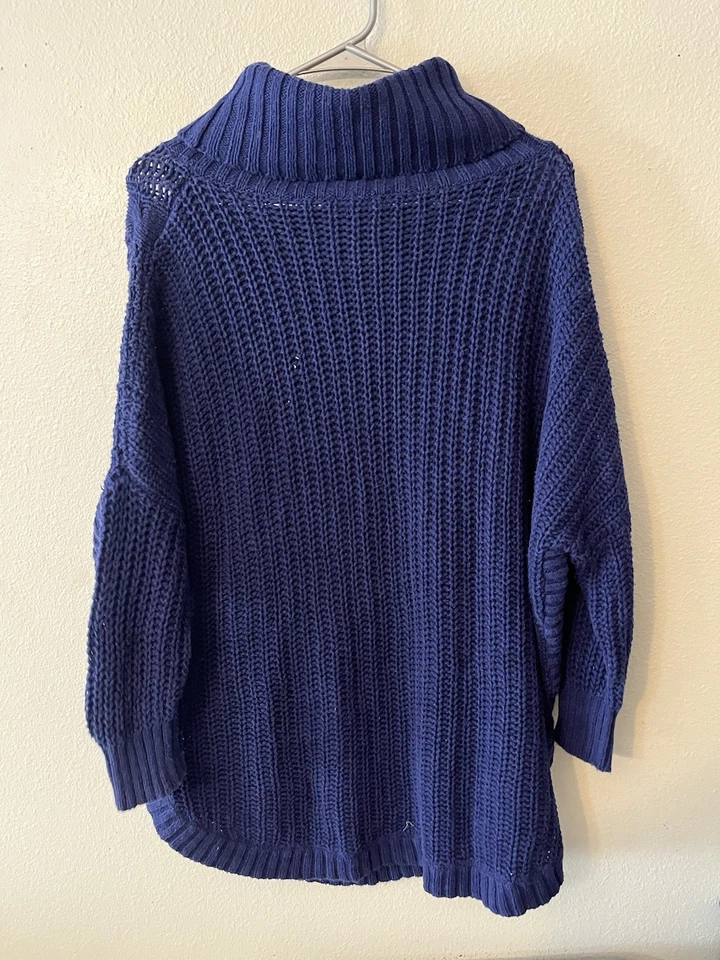 Acogedor suéter Express para mujer talla XL azul grueso tejido capucha cuello Foto 2 de 4