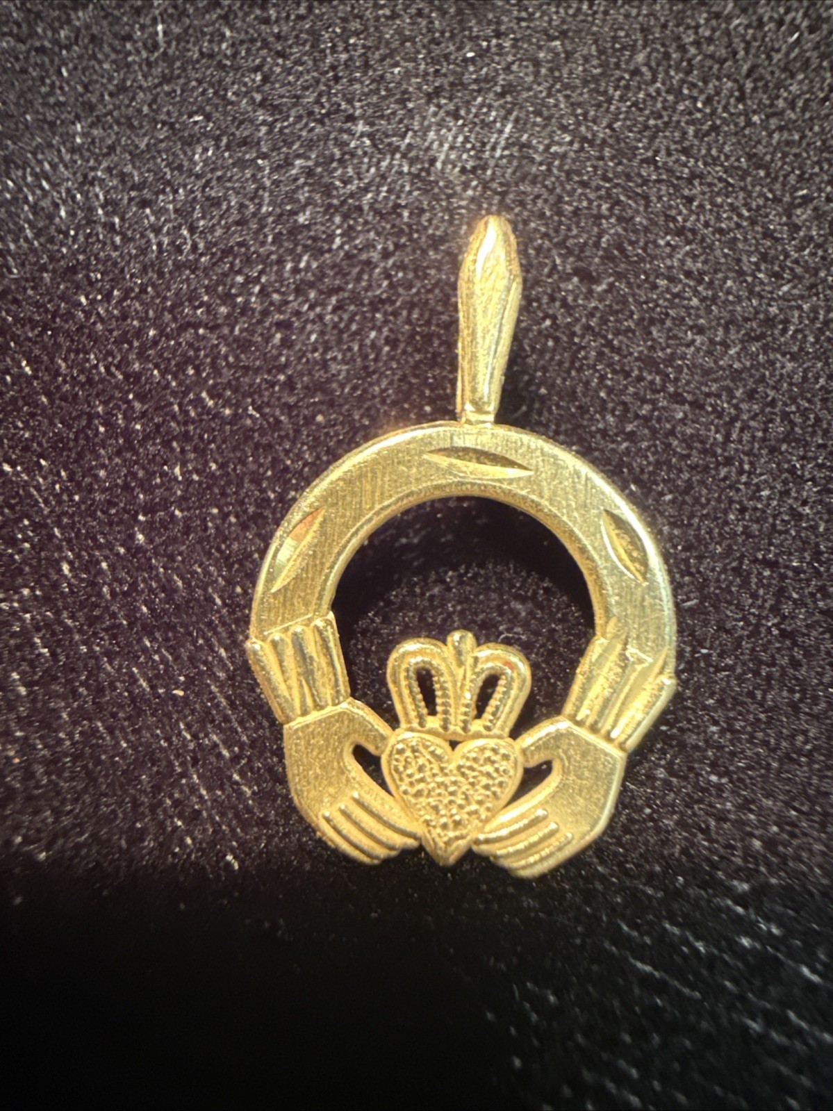 Irish Solid 14k Yellow Gold Claddagh Pendant Char… - image 1