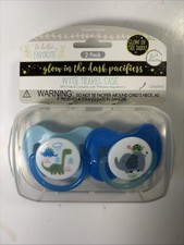 Le Bebe 2 pack Glow In The Dark Pacifiers w/Travel Case, 0-6 Months, Blue