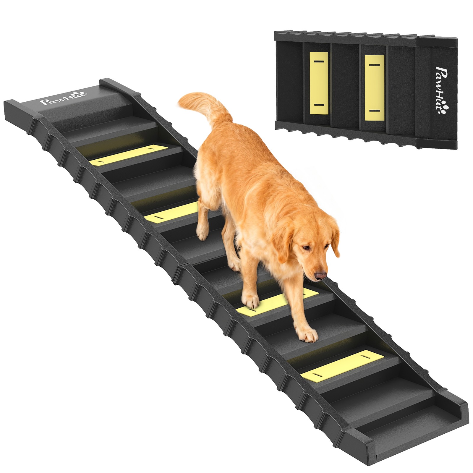 Scaletta PawHut Cani 10 Gradini - Pieghevole Portata 68kg - Nera