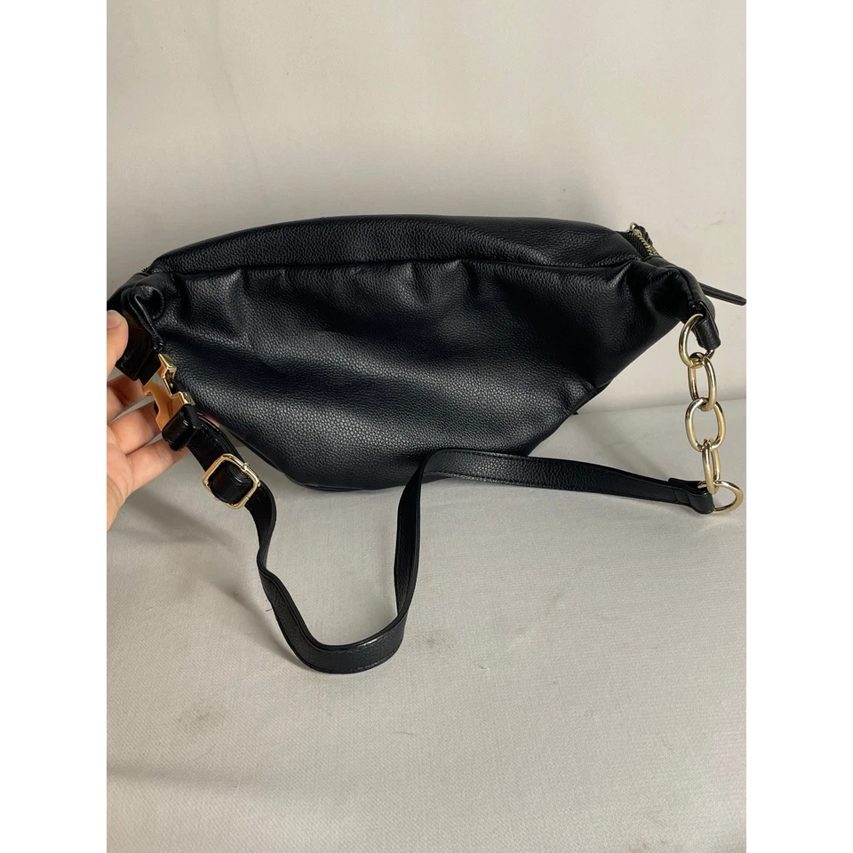 Victoria's Secret Black Faux Leather Belt Bag Fanny Pack Adjustable Studs  - Image 2 of 4