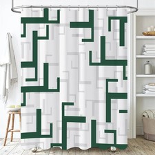 BTTN Emerald Green Shower Curtain - Geometric Fabric Shower Curtain Set with Hoo