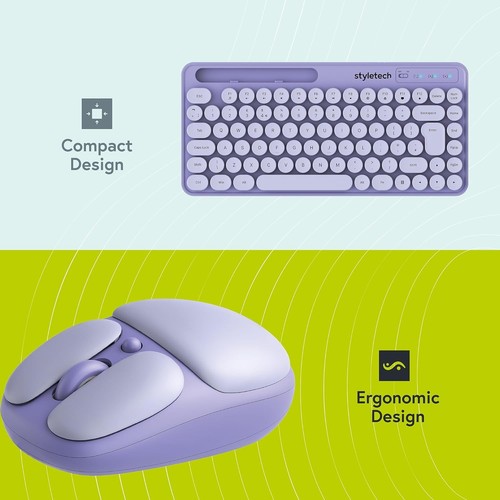 Styletech Wireless Pastel Keyboard and Mouse Bundle - Lavender - Photo 7/8
