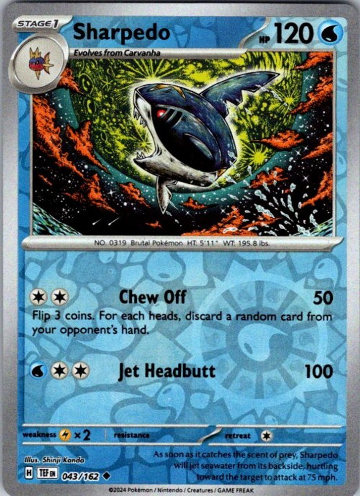 Pokemon Temporal Forces Sharpedo 043/162 NM Reverse Holofoil