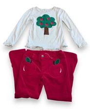 Vintage Gymboree Fall Red Apple Outfit Long Sleeve Shirt + Corduroy Pant Girls 6