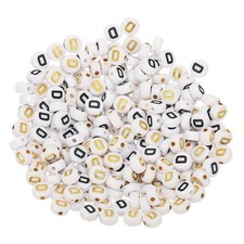 200 Pcs 4x7mm Acrylic Round White Letter Beads with Letter D