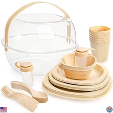 Tebery 46 Pack Camping Dinnerware Set for 6 Portable, Reusable Plastic Plate