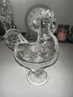 Vtg L.E. Smith Clear Glass Rooster Covered Candy Dish Chicken Depression Easter.