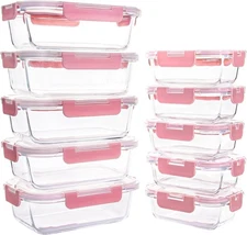 10 Pack Glass Food Storage Containers, Glass Meal Prep Containers with Lids Leak