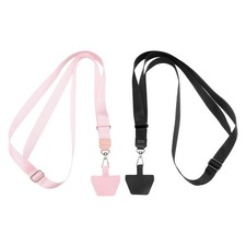 2Pcs Phone Lanyards, Adjustable Crossbody Neck Strap with Patch, Black Pink