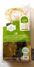 Holiday Time 18 Warm White Gold Wire String 3 Function LED Lights Garland Wreath