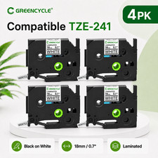 4 Pack TZ-241 TZ241 18mm Black on White Tape Refill for Brother P-Touch PT-D600