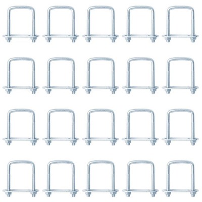 20 Pack Square U-Bolts 1-1/4 inches Width Galvanized Steel Square Trailer U-B...