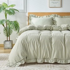 Gingham Duvet Cover Queen Size, 3 Pieces Soft Breathable Microfiber Plaid Duvet