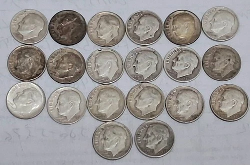 Lot Of 20 - 90% Silver Roosevelt dimes - Various Dates and Mintage/ Some Toners