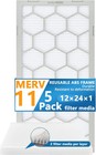 Air Filter -  Furnace/HVAC, 24 x 12 x 1, MERV 11 - 5-Pack W/Reusable ABS Frame