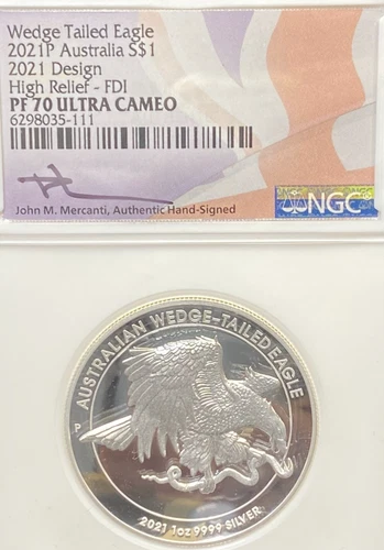 2021P AUSTRALIA SILVER WEDGE TAIL EAGLE 2021 DESIGN HIGH RELIEF NGC PF70 UC