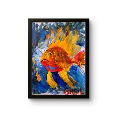 Beta Fish Bold Color Modern Abstract Art Original 11x14 Gallery Paper
