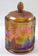 Indiana Glass Carnival Glass Harvest Grape Pattern Covered Canister Jar