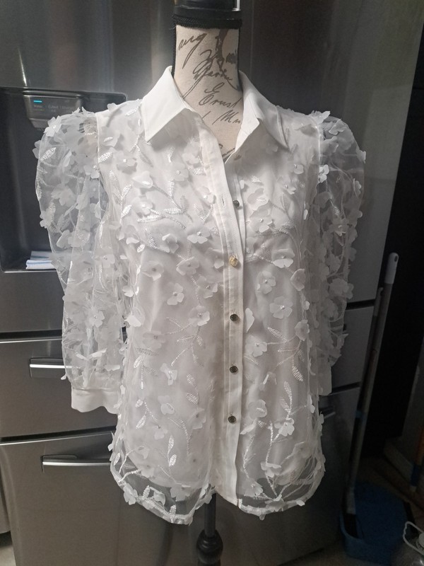 Anne Klein blouse Sz.S Fancy White 3/4 Sleeve NWT $99.