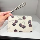 Coach CDF05 Corner Zip Wristlet With Cherry Print Smooth Leather Chalk Multi NWT