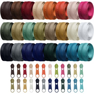 24 Colors Zipper Repair Kit, 24 Yard #5 Nylon Coil Sewing Zippers Sewing Supp...