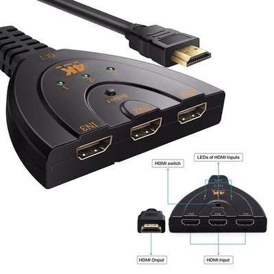3 In-1 Out Device 4K HD 2.0 2FT Cable Auto Switch Switcher Splitter Adapter