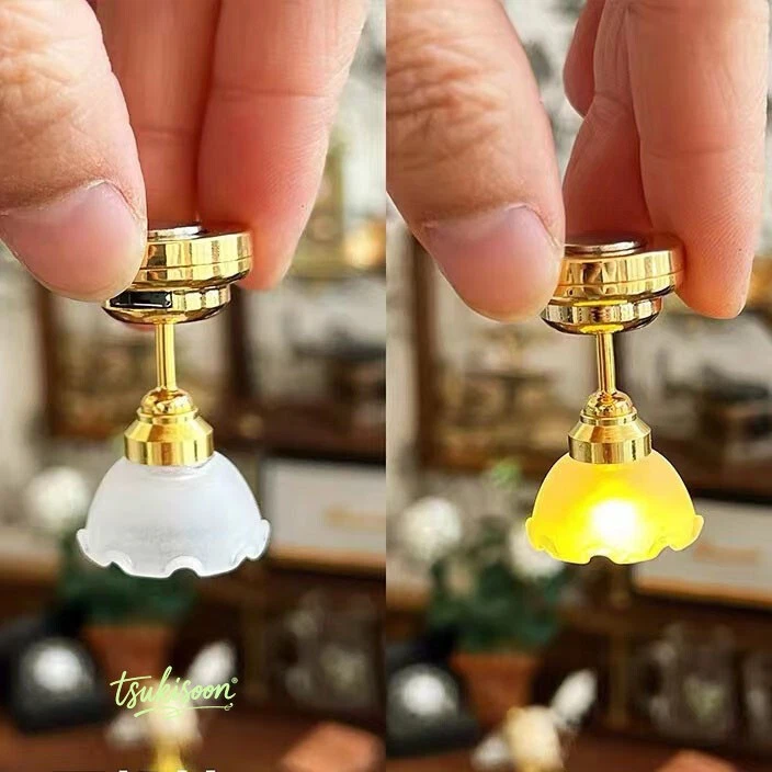 Dollhouse Lamp 1:12 Scale Miniature Living Room Ceiling Light Battery Operated - Image 2 of 4