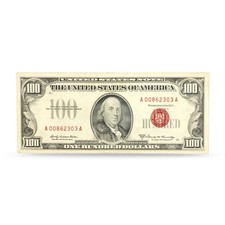 Vintage 1966A United States $100 Red Seal Legal Tender Note