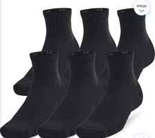 Under Armour UA Cotton Quarter Socks - Black, Medium 6-Pack Brand New