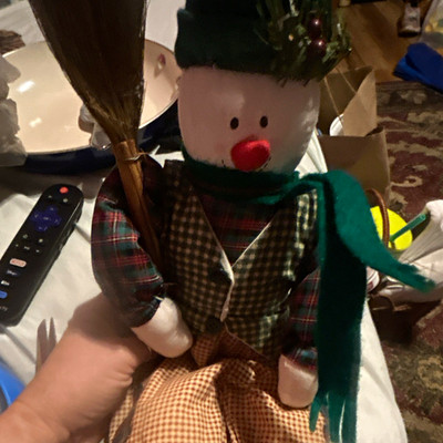 Fabric Snowman Hanger Hanging Christmas Holiday Decoration Figurine w/ Broom