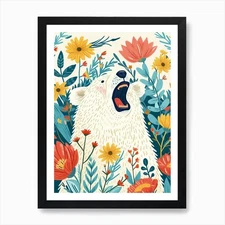 Polar Bear Growling Storybook Illus Framed Wall Art Poster Canvas Print Picture
