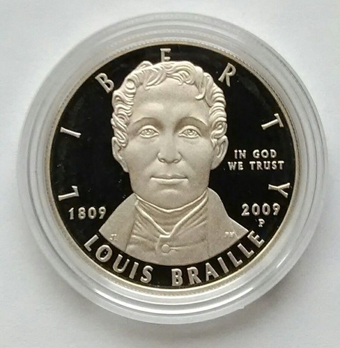 2009-P SILVER Proof LOUIS BRAILLE BICENTENNIAL Dollar $1 Coin US Mint COA OGP Ag - Picture 2 of 3