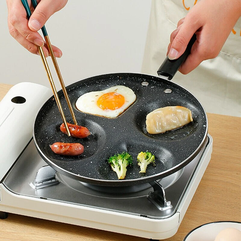 4 Hole Frying Pot Pan Thickened Omelet Pan Non-Stick Induction Gas